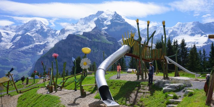 Murren, Allmendhubel and Gimmelwald from the Grutschalp Lift